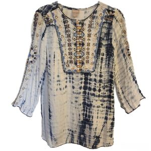 Chico's Tie-Dyed Embellished Tunic Blouse